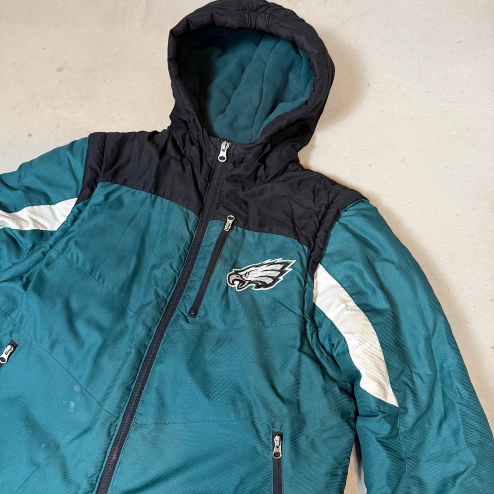 NFL Team Apparel Philadelphia Eagles Youth Hooded Puffer Jacket Green Size S - Picture 8 of 8